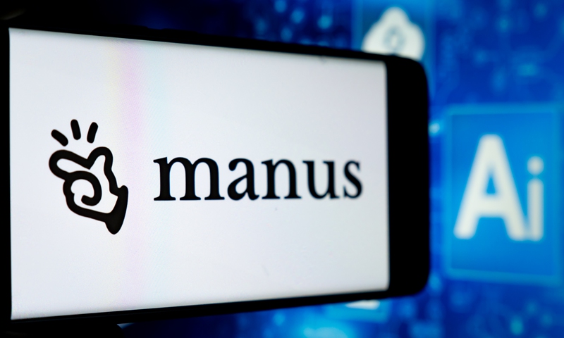 Futuristic digital interface representing Manus AI, an autonomous AI agent developed by Monica, showcasing advanced technology in action (Our Technology)